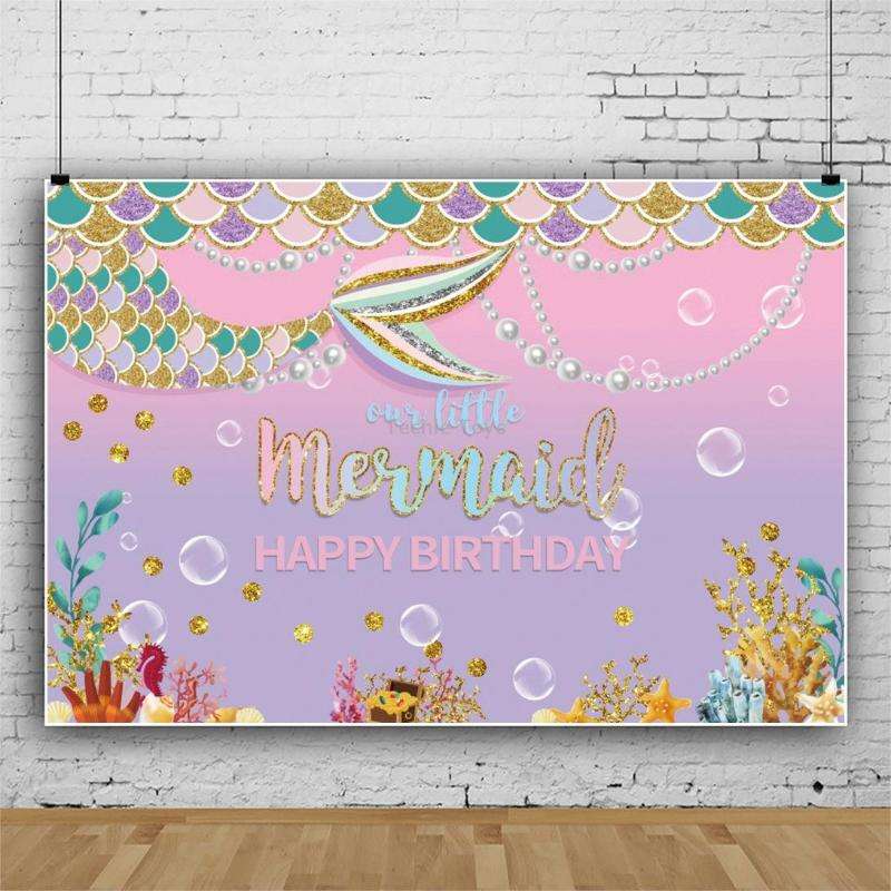 120 x 80cm Mermaid Happy Birthday Photography Background Cloth(12009595)