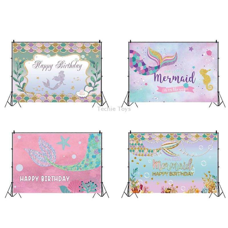 120 x 80cm Mermaid Happy Birthday Photography Background Cloth(12009595)