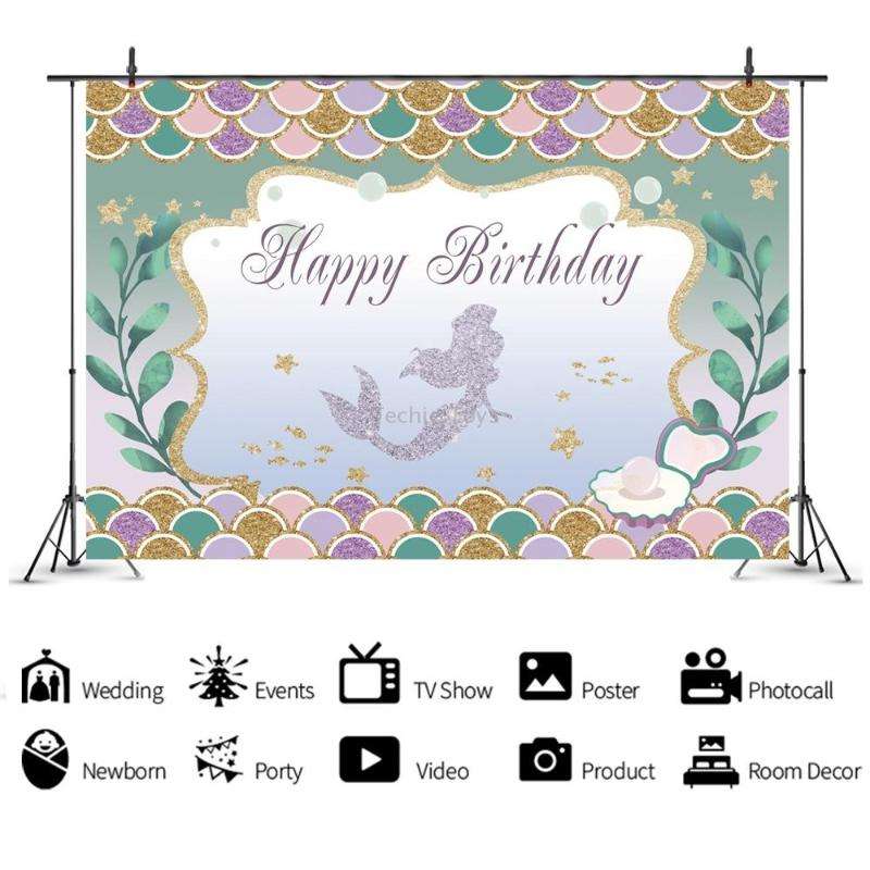 120 x 80cm Mermaid Happy Birthday Photography Background Cloth(12009595)