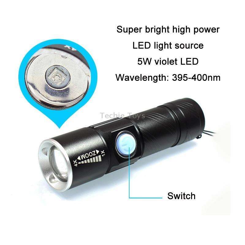 USB Ultraviolet Flashlight Jade Identification Fluorescence Detector(Black 365nm)