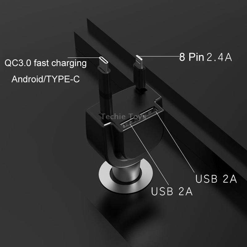 3 In 1 3.1A Dual USB Single Pull Retractable Fast QC3.0 Car Charger(Green)