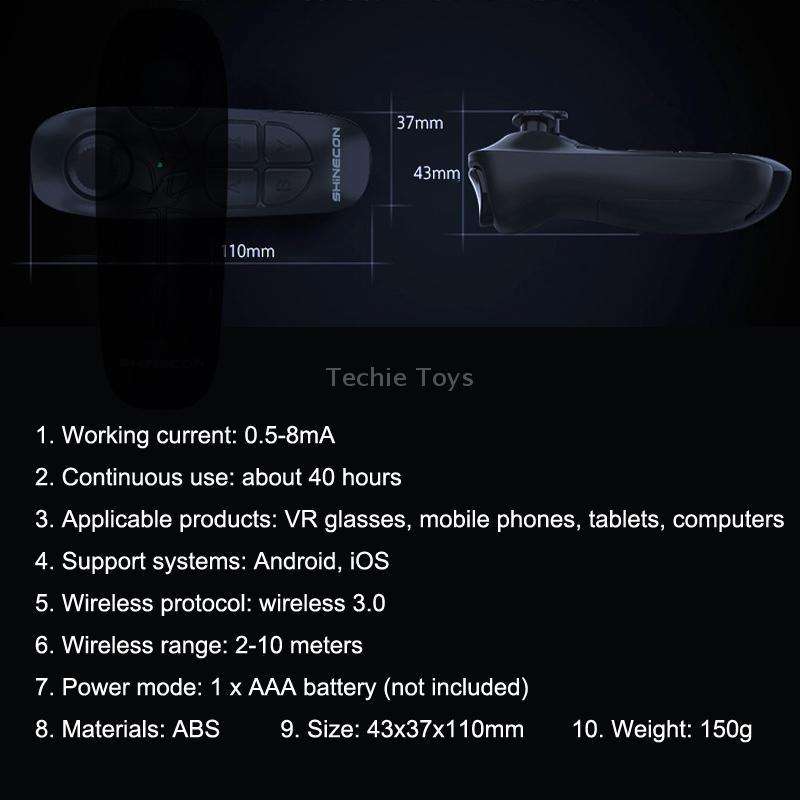 VR SHINECON SC-B03 VR Game Wireless Bluetooth Remote Control Handle Selfie Stick RC Video Playback(B