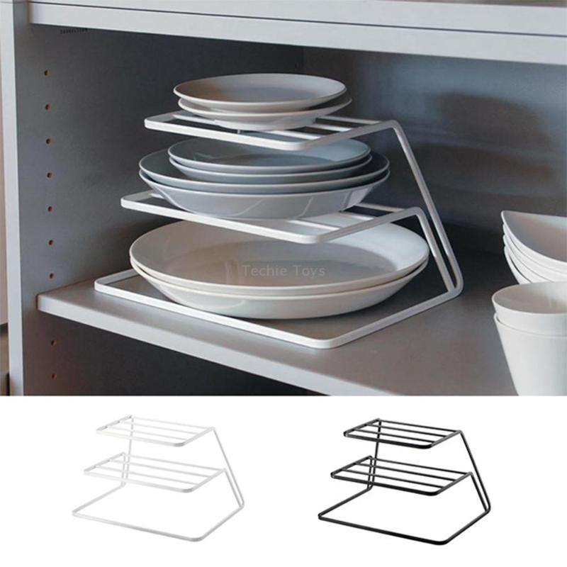 Three-layer Kitchen Dish Storage Rack Cabinet Tiered Shelf(Black)