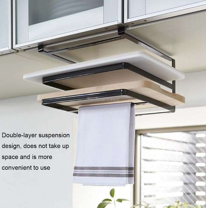 Double-layer Punch-free Kitchen Wall-Mounted Cutting Board Rack(White)