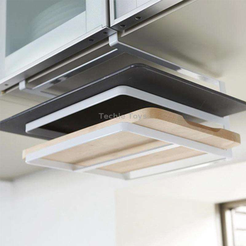 Double-layer Punch-free Kitchen Wall-Mounted Cutting Board Rack(White)
