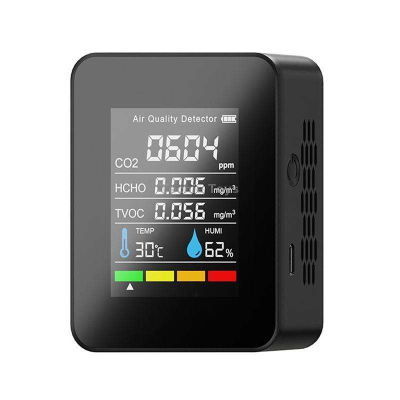 5 In 1 Temperature Humidity TVOC HCHO CO2 Large Screen Display Power Digital Air Quality Monitor(Bla