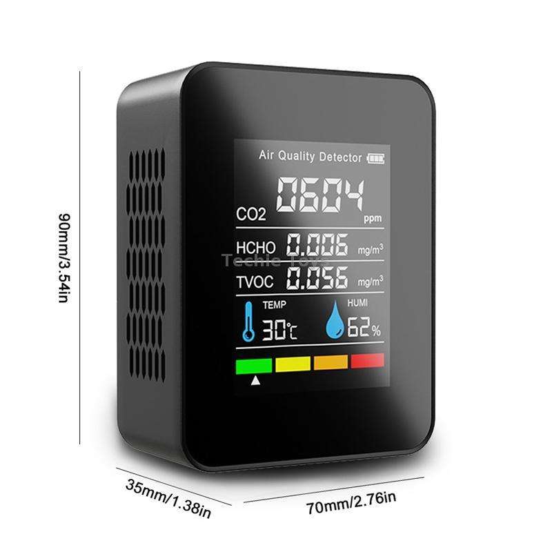 5 In 1 Temperature Humidity TVOC HCHO CO2 Large Screen Display Power Digital Air Quality Monitor(Bla