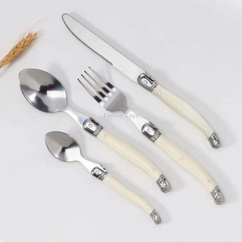 Stainless Steel Knife Fork Spoon Set Plastic Handle Western Tableware, Specification: 6 Tea Spoons
