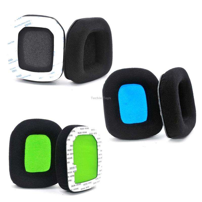 For Logitech Astro A20 2pcs Fleece Memory Foam Headphone Covers Earmuffs(Black Blue Net)