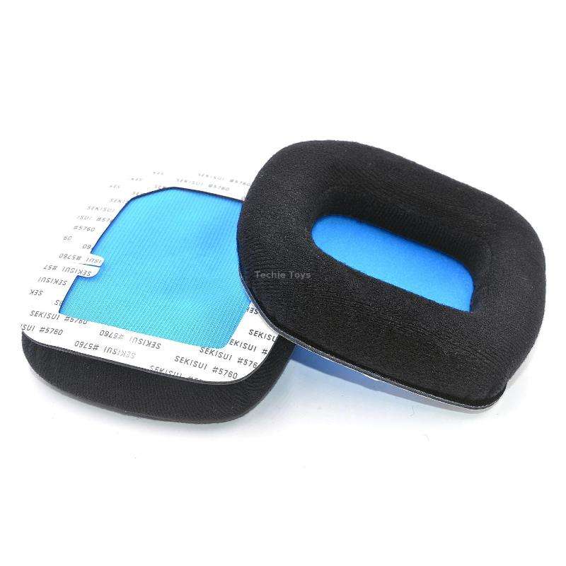 For Logitech Astro A20 2pcs Fleece Memory Foam Headphone Covers Earmuffs(Black Blue Net)