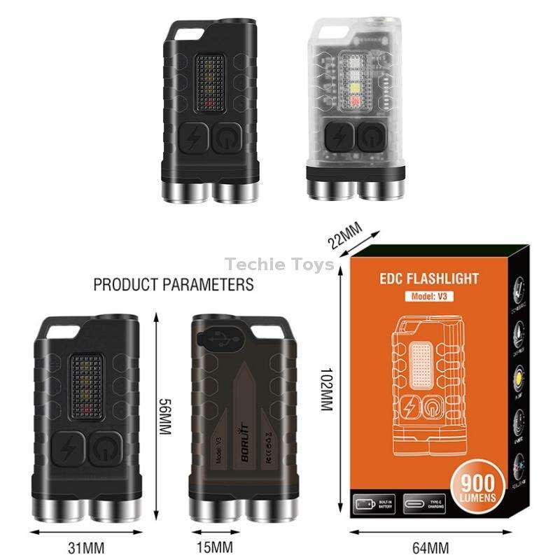 V3 Keychain Light USB Rechargeable Strong Light Mini Flashlight(Transparent Black)
