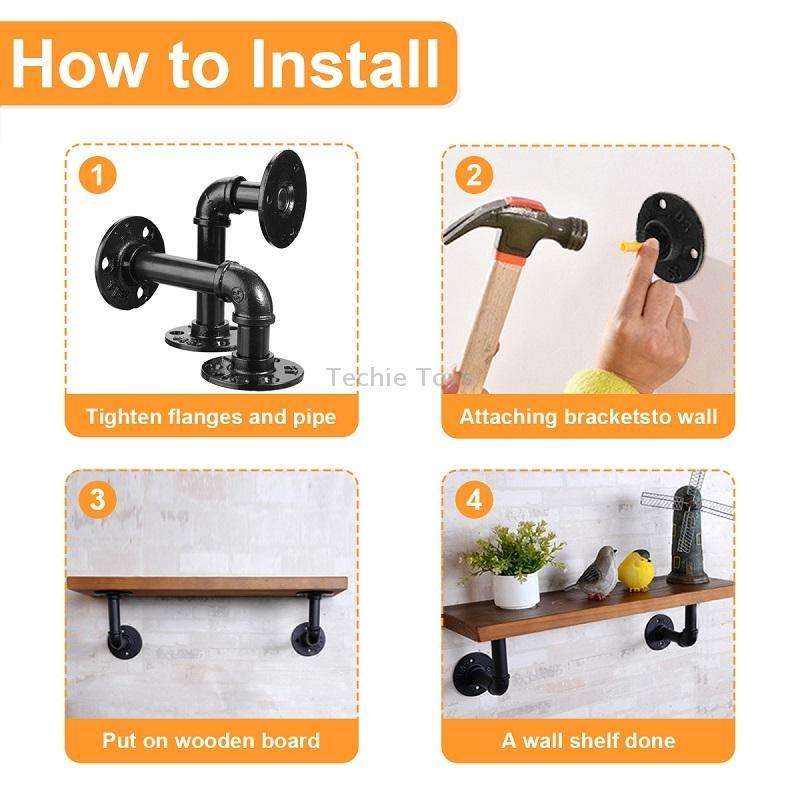 Wrought Iron Hanging Potted Plant Wall Shelf Water Pipe Shelf Flange