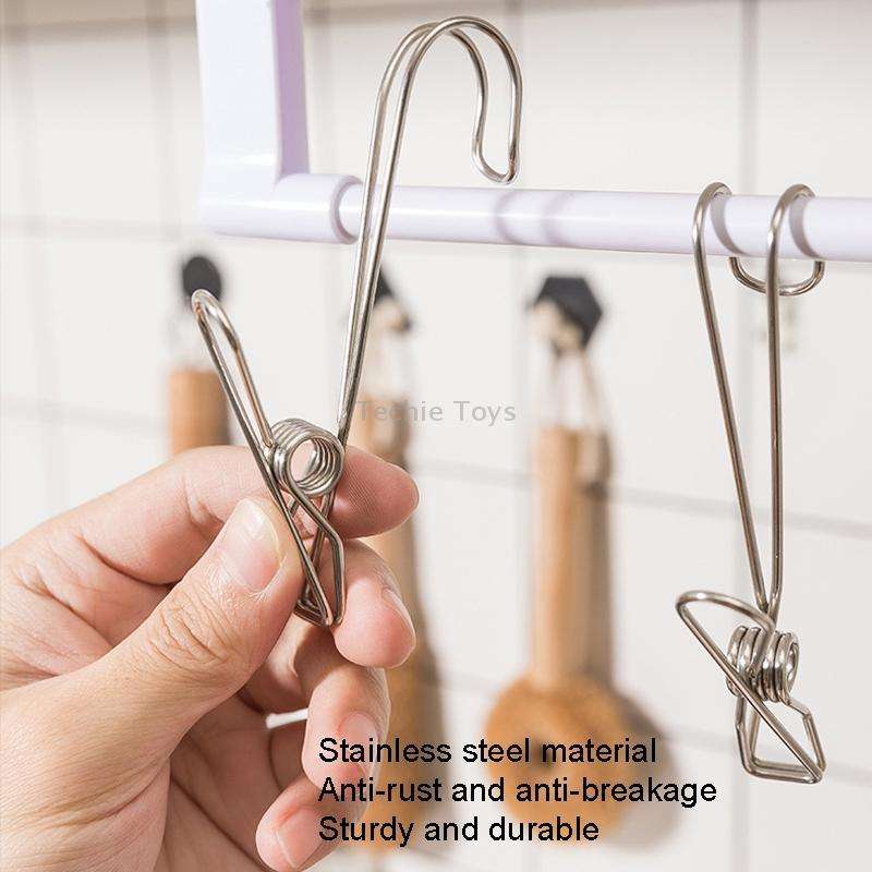 12pcs With Long Tail Clothes Drying Clip Stainless Steel Ribbon Hook Hanging Clip