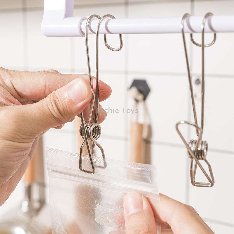 12pcs With Long Tail Clothes Drying Clip Stainless Steel Ribbon Hook Hanging Clip