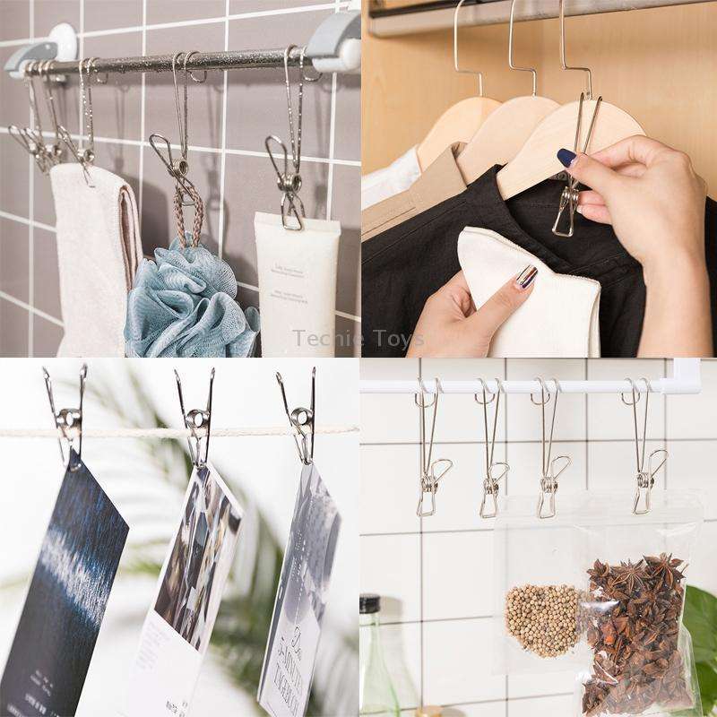 12pcs With Long Tail Clothes Drying Clip Stainless Steel Ribbon Hook Hanging Clip