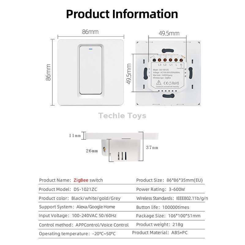 Tuya ZigBee Smart Single-fire Zero-fire Sharing Switch Phone Control Voice Panel EU Plug, Spec: 3 Bu