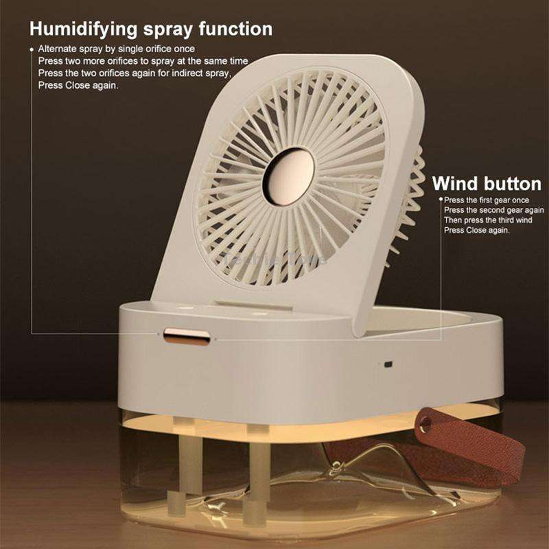 Rechargeable 4000mAh 2.5L Dual Spray Humidifying Fan with Ambient Light Aroma Diffuser(White)