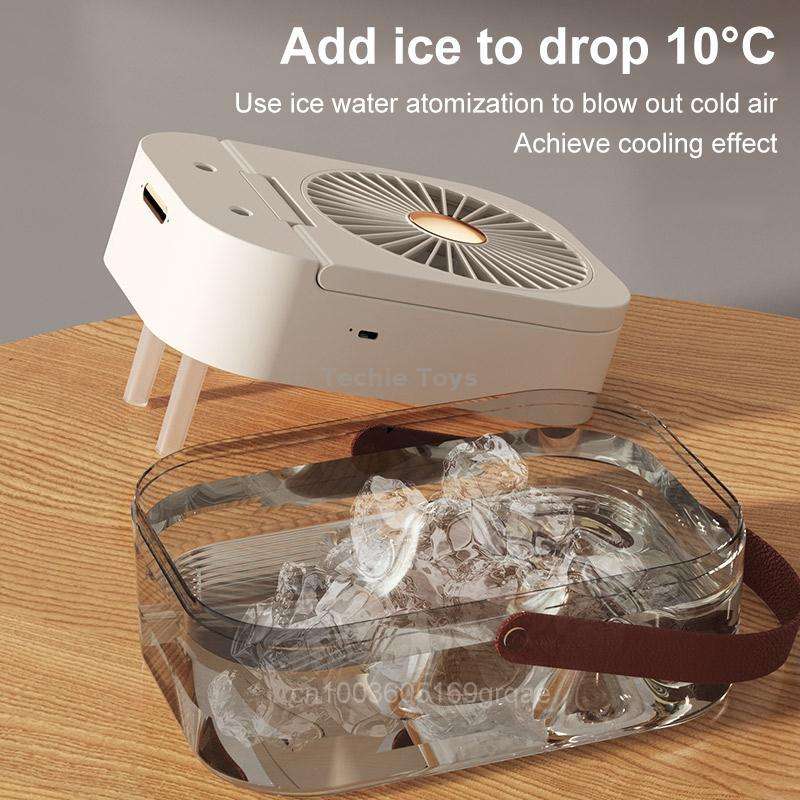 Rechargeable 4000mAh 2.5L Dual Spray Humidifying Fan with Ambient Light Aroma Diffuser(White)