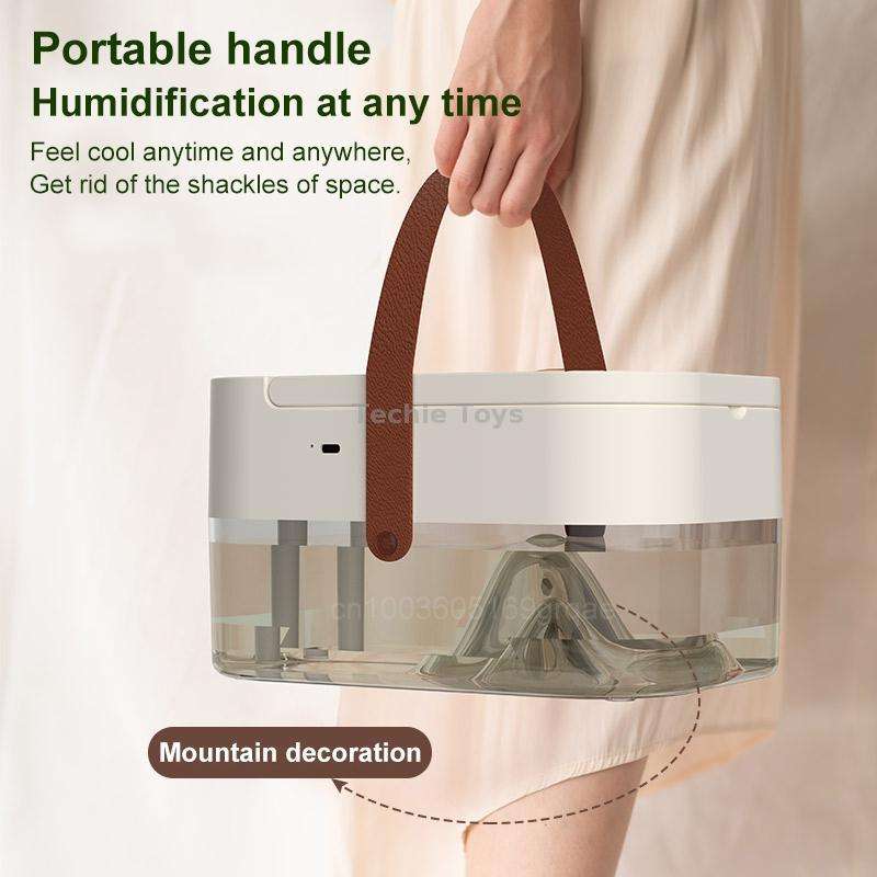 Rechargeable 4000mAh 2.5L Dual Spray Humidifying Fan with Ambient Light Aroma Diffuser(White)