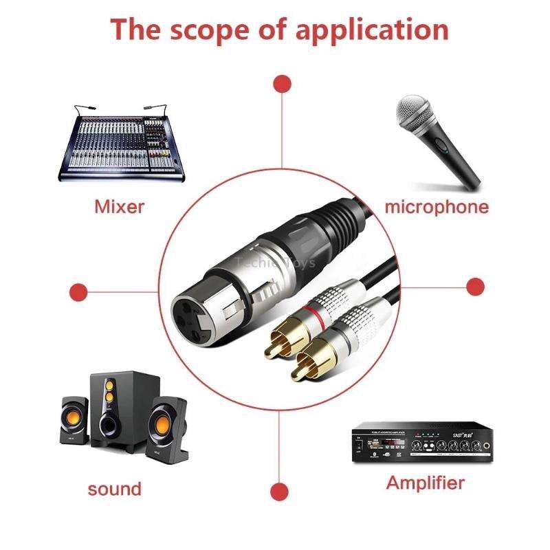 XLR Female To 2RCA Male Plug Stereo Audio Cable, Length: 0.5m