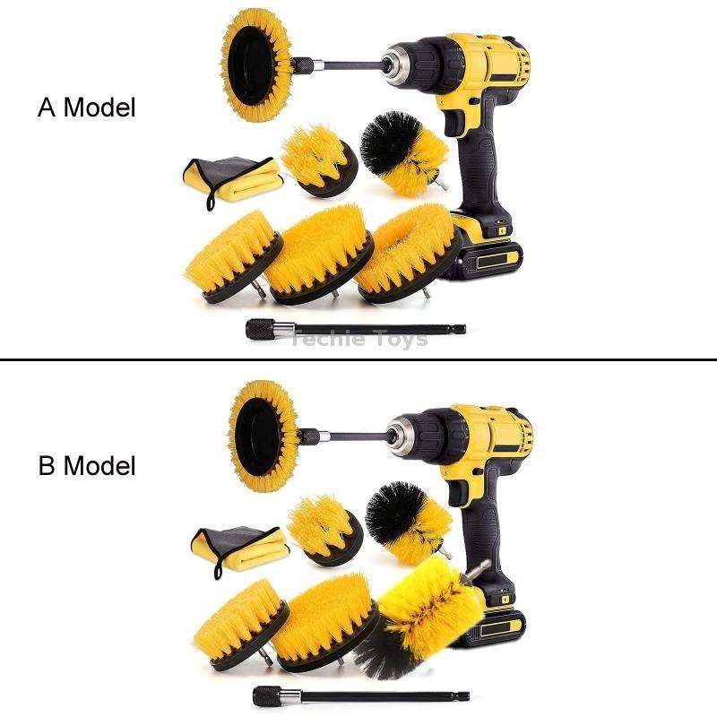 8 In 1 Electric Drill Crevice Cleaning Brush Car Wash Tool Set, Size: B Model(Yellow)