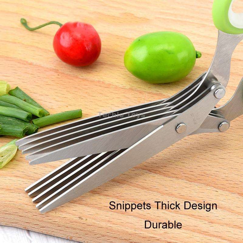 Five-Layer Vegetable Scissors Office Shredding Stainless Steel Scissors(Green White)