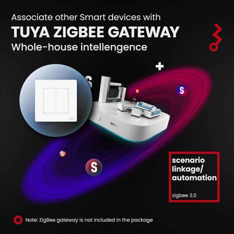 Tuya ZigBee Smart Single-fire Zero-fire Sharing Timing Voice Wall Switch EU Plug, Style: 2 Ways (Whi