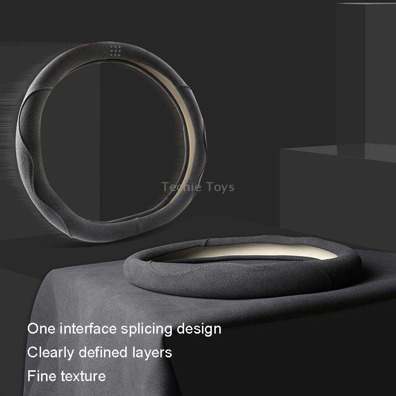 Turned Fur D Type Steering Wheel Cover, Size: 38cm(Black Gray)