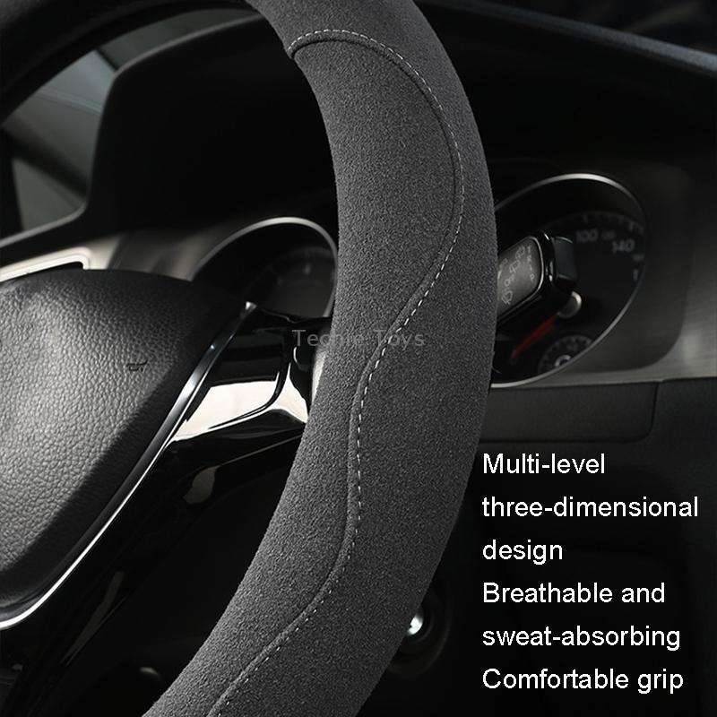 Turned Fur D Type Steering Wheel Cover, Size: 38cm(Black Gray)