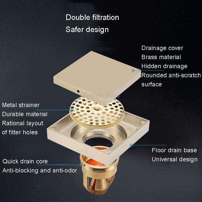 Bathroom Large Displacement Anti-odor Floor Drain, Style: K8016 Gray+Black Straight Row