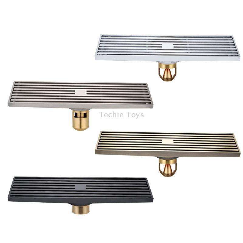 8x30cm Extended Full Copper Strip Floor Drain, Style: K8034 Chrome Plated+5.5 Deep Water Seal