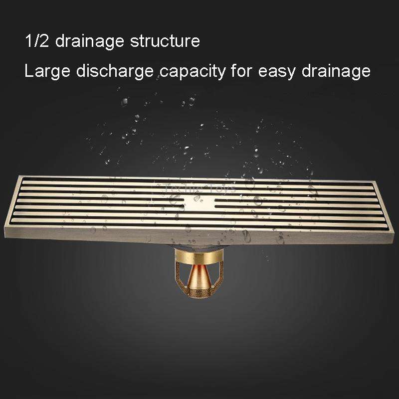8x30cm Extended Full Copper Strip Floor Drain, Style: K8034 Chrome Plated+5.5 Deep Water Seal