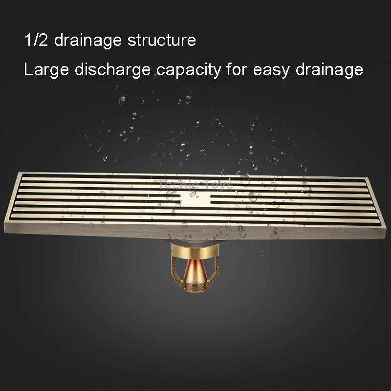 8x30cm Extended Full Copper Strip Floor Drain, Style: K8035 Nickel Brushes+5.5 Deep Water Seal