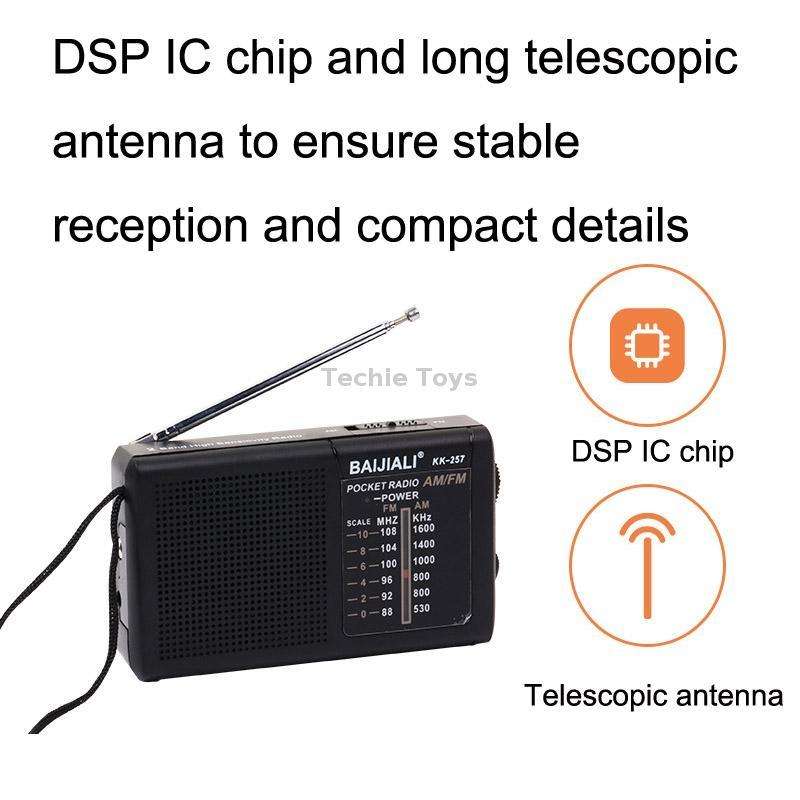 BAIJIALI BJL228 Retro Portable Two Band FM AM Radio Built-in Speaker(Black)