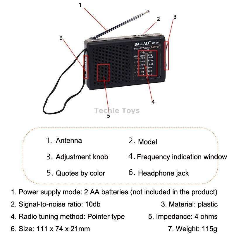 BAIJIALI BJL228 Retro Portable Two Band FM AM Radio Built-in Speaker(Black)