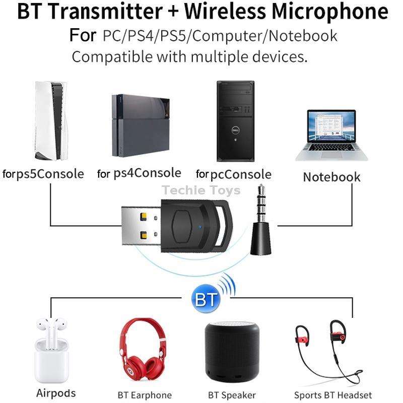 For PS4 / PS5 / PC HS-PS5101 Bluetooth 5.0 Adapter Audio Receiver Wireless Headset Transmitter(Black