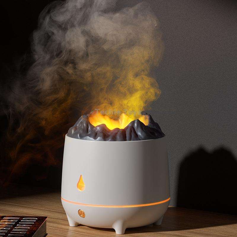 HS01 Simulation Flame Humidifier Home Aromatherapy Machine With Night Light(White)