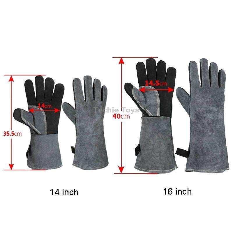 Cowhide BBQ Gloves Thickened Anti-hot Oven Welding Protection Gloves, Specification: A2415 16 inch G