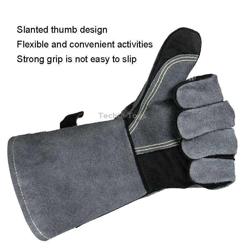 Cowhide BBQ Gloves Thickened Anti-hot Oven Welding Protection Gloves, Specification: A2415 16 inch G