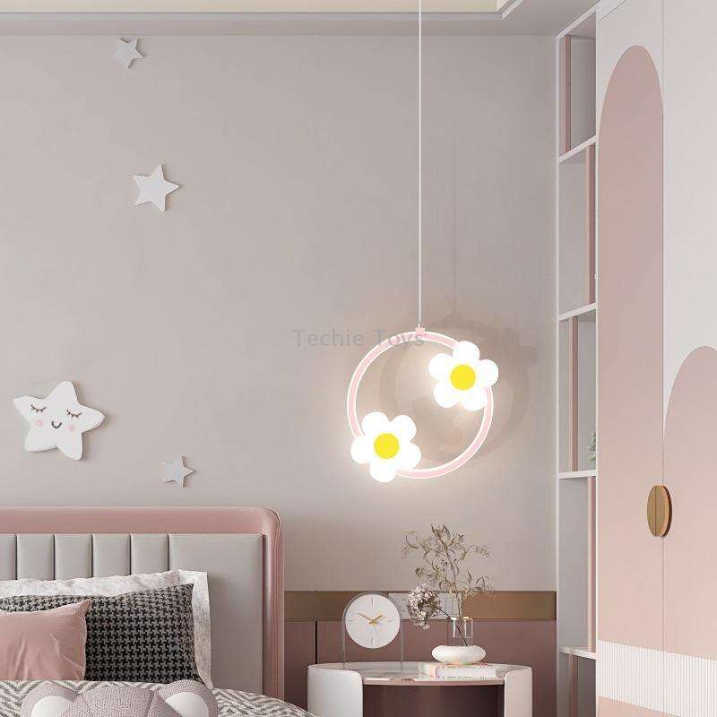 Children Room Bedside Warm Sunflower Chandelier, Color: Round Pink Warm Light