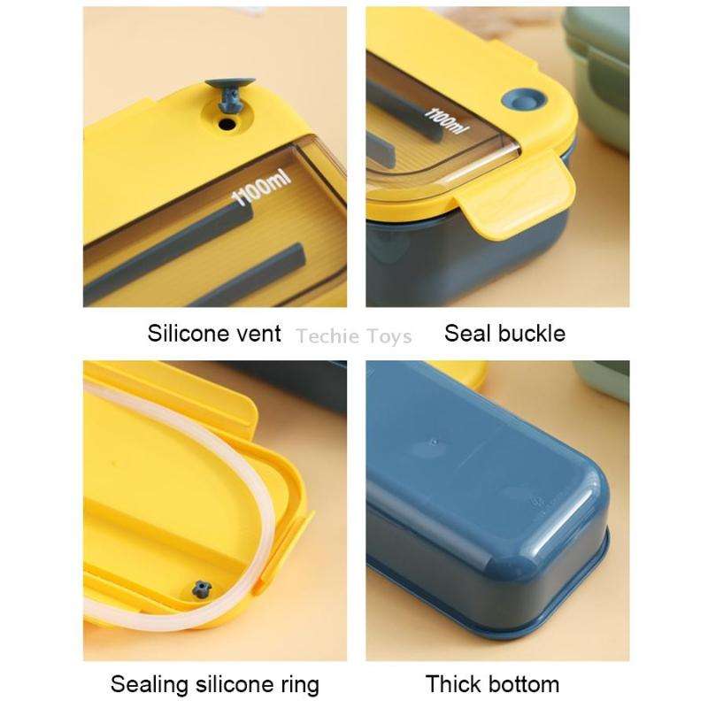 Plastic Compartment Lunch Box Microwaveable with Tableware(1L Green)
