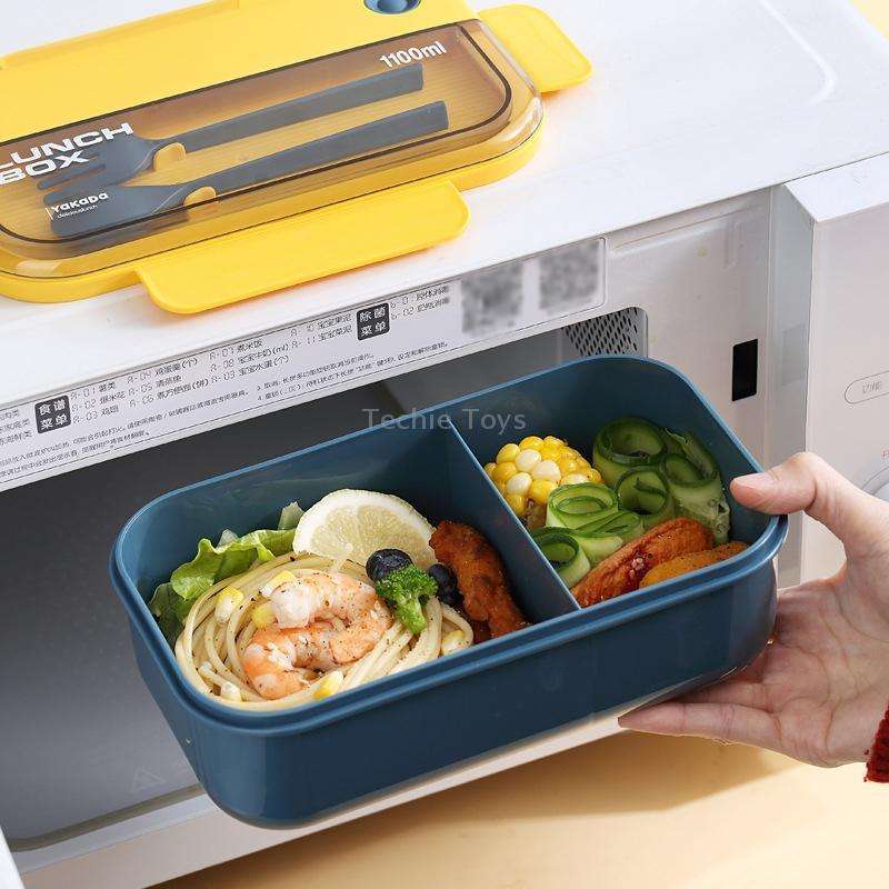 Plastic Compartment Lunch Box Microwaveable with Tableware(1L Green)