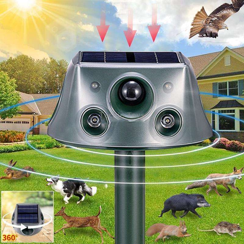 SK031 Four-Sided Solar Animal Repeller Bird Repeller Ultrasonic Rat Repeller(As Show)