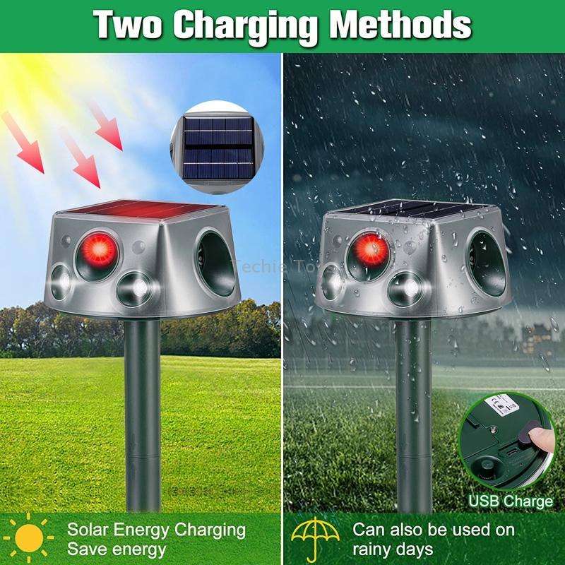 SK031 Four-Sided Solar Animal Repeller Bird Repeller Ultrasonic Rat Repeller(As Show)