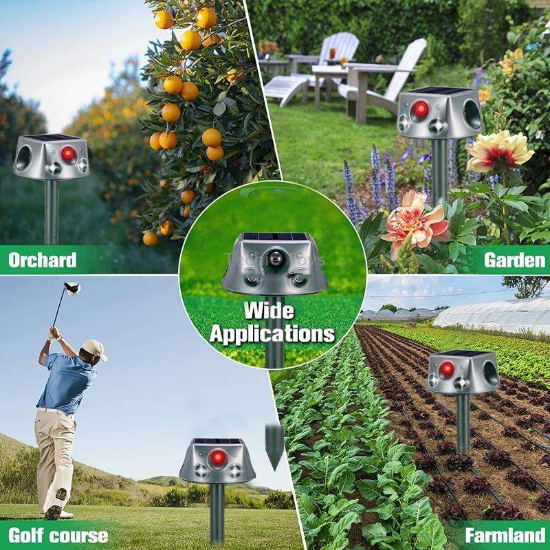 SK031 Four-Sided Solar Animal Repeller Bird Repeller Ultrasonic Rat Repeller(As Show)