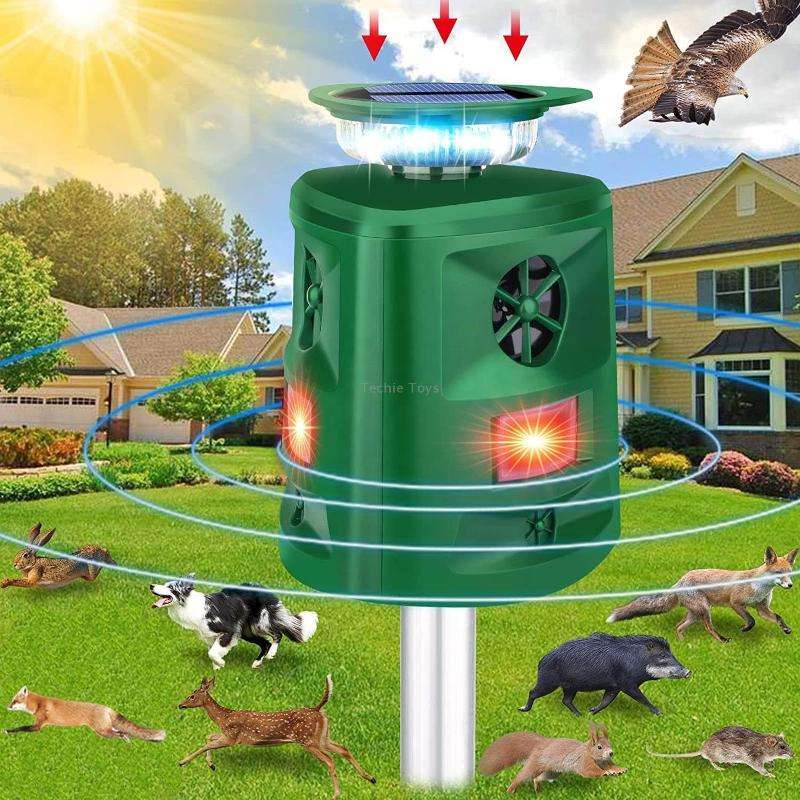 SK698 Solar Powered Animal Repeller 360 Degree Strobe Light Bird Repeller Ultrasonic Rat Repeller(Gr