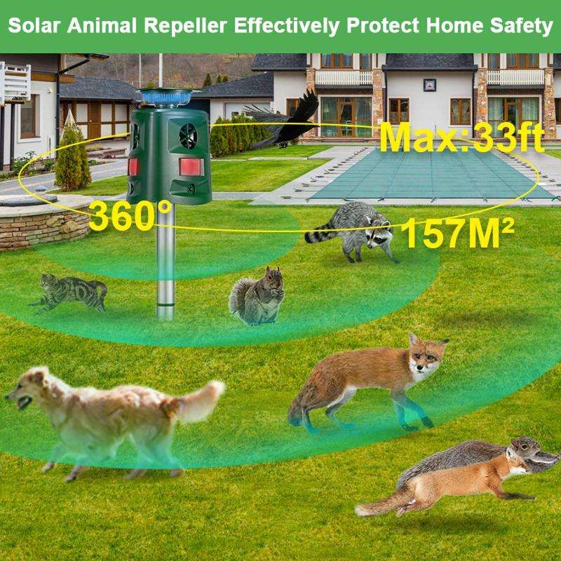 SK698 Solar Powered Animal Repeller 360 Degree Strobe Light Bird Repeller Ultrasonic Rat Repeller(Gr