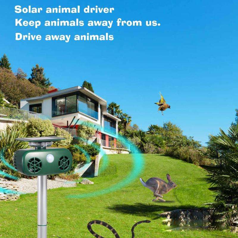 SK628 Solar Powered Animal Repeller 360 Degree Strobe Light Bird Repeller Ultrasonic Rat Repeller(Gr