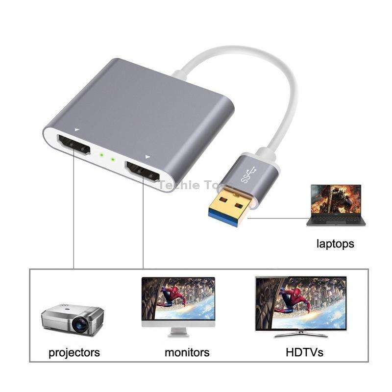 USB 3.0 To Dual HDMI High Definition Converter 4K USB Same Screen Extender(Grey)