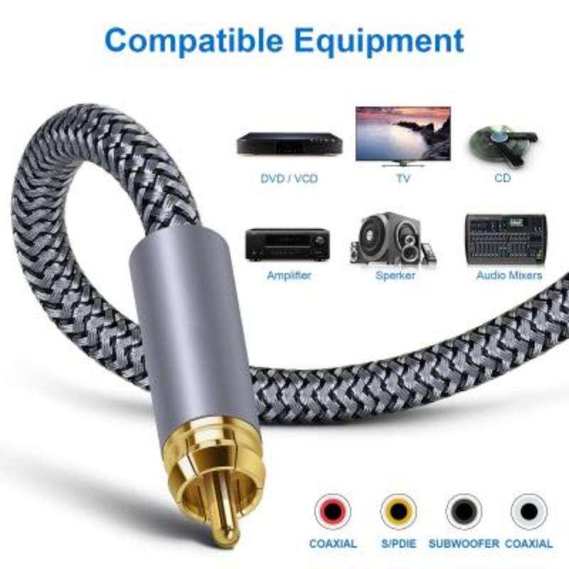 10m Pure Copper RCA Coaxial HIFI Digital Audio Cable SPDIF Subwoofer Speaker Cable(Silver Gray)